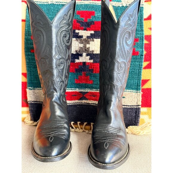 Justin L4911 Black Leather Cowboy Boots - Made in USA - Classic Western Style - Picture 2 of 5